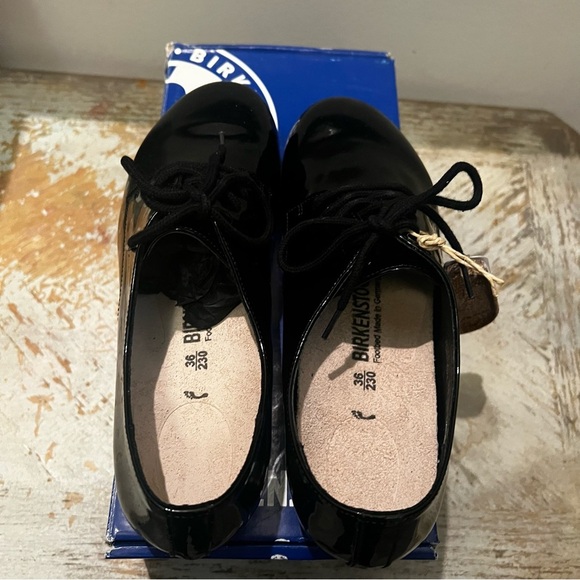 Birkenstock Saunders Womens Black Patent Lace-Up NWT NWB Shoes Size 36/5 - Picture 2 of 9